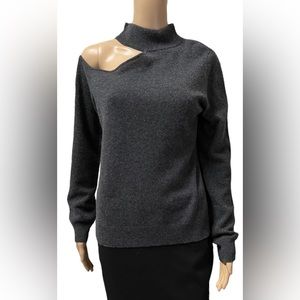 Antonio Melani Brooke Cut-out Turtleneck Cashmere Charcoal Sweater L NWT…